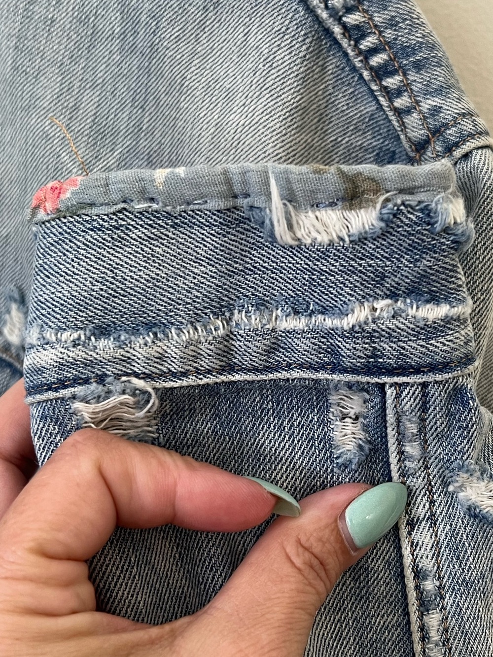 Vintage Ralph Lauren Denim & Supply Frayed Light Wash Patchwork Trucker Jacket L - Picture 8 of 9